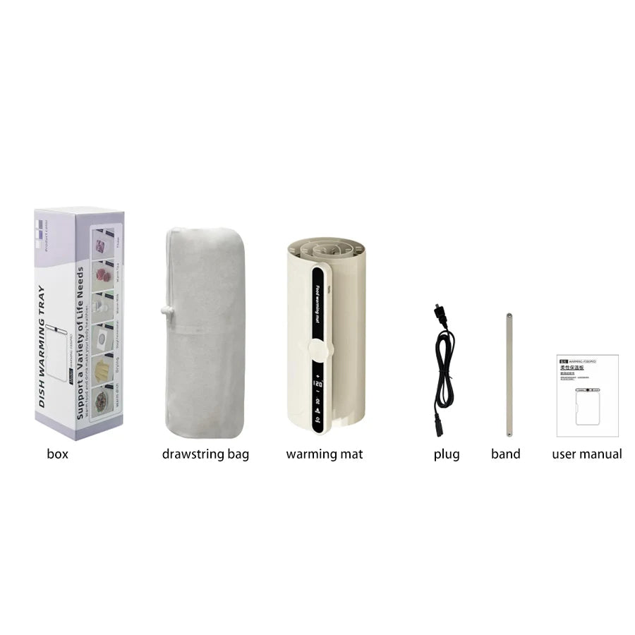 Food Warming Mat Fast Heating Silicone Electric Warming Tray with 9 Level Temperature Roll up Buffet Food Warmer for Parties