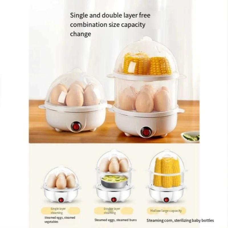 Electric Egg Cooker Boiler Maker 14 Egg Capacity Double Layer Steamer Soft Medium Hard Boil Automatic Shut Off Kitchen Appliance