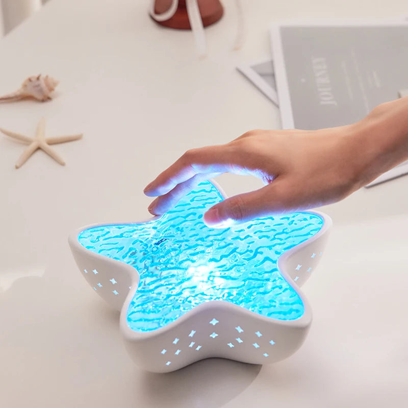 Ocean Wave Led Projector Lamp Starfish Night Light Rechargeable RGB Northern Lights Romantic Ambient Lighting for Bedroom Party