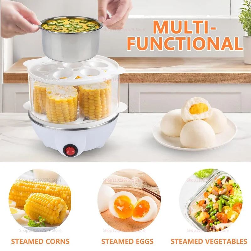 Electric Egg Cooker Boiler Maker 14 Egg Capacity Double Layer Steamer Soft Medium Hard Boil Automatic Shut Off Kitchen Appliance