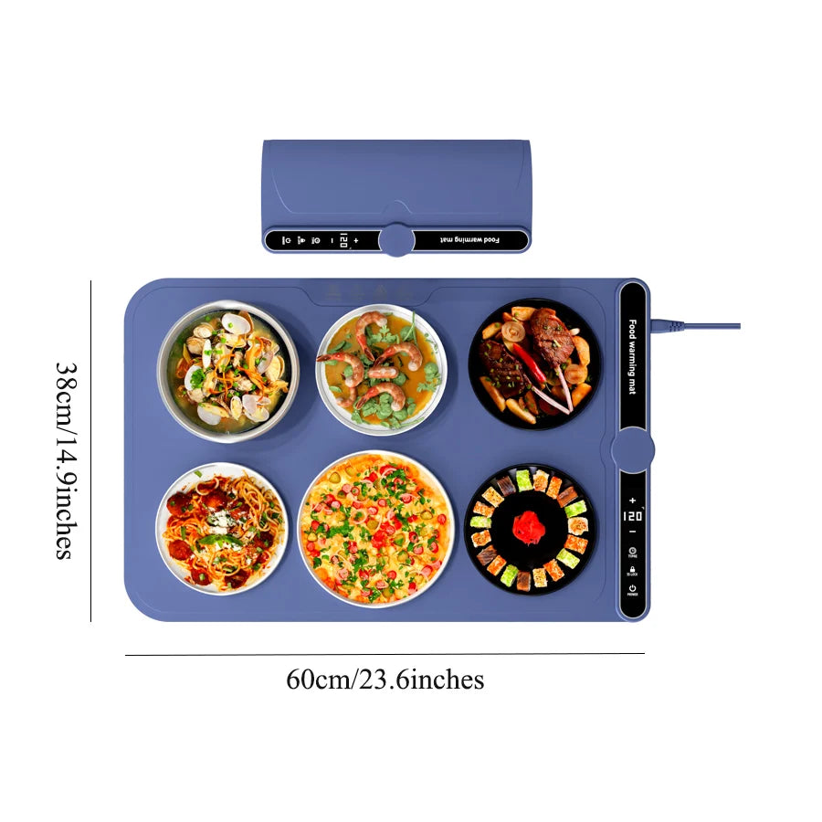 Food Warming Mat Fast Heating Silicone Electric Warming Tray with 9 Level Temperature Roll up Buffet Food Warmer for Parties