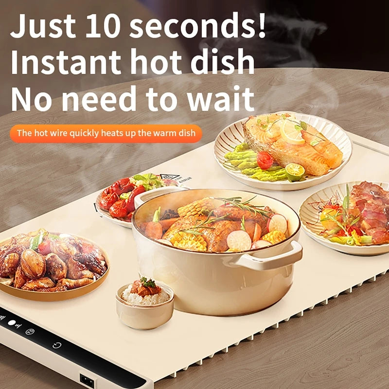 Electric Warming Tray Food Warmer Plate Foldable Portable Smart Food Fast Heating Mat Electric Warming Tray with 3 Tem Setting