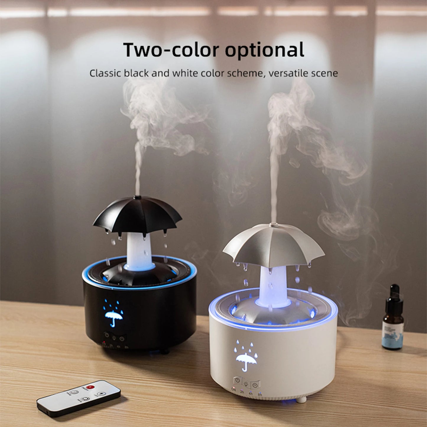 Umbrella Humidifier Rotating Umbrella Drop 7-Color LED Aromatherapy Diffuser Essential Oil Humidifier with Remote