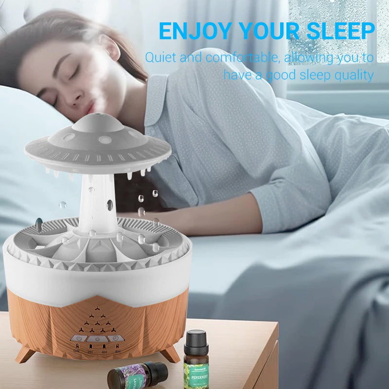 Rain Cloud Humidifier Water Drip Mushroom Ultrasonic Air Humidifier 350ml Colorful Light Remote Control Essential Oils Diffuser