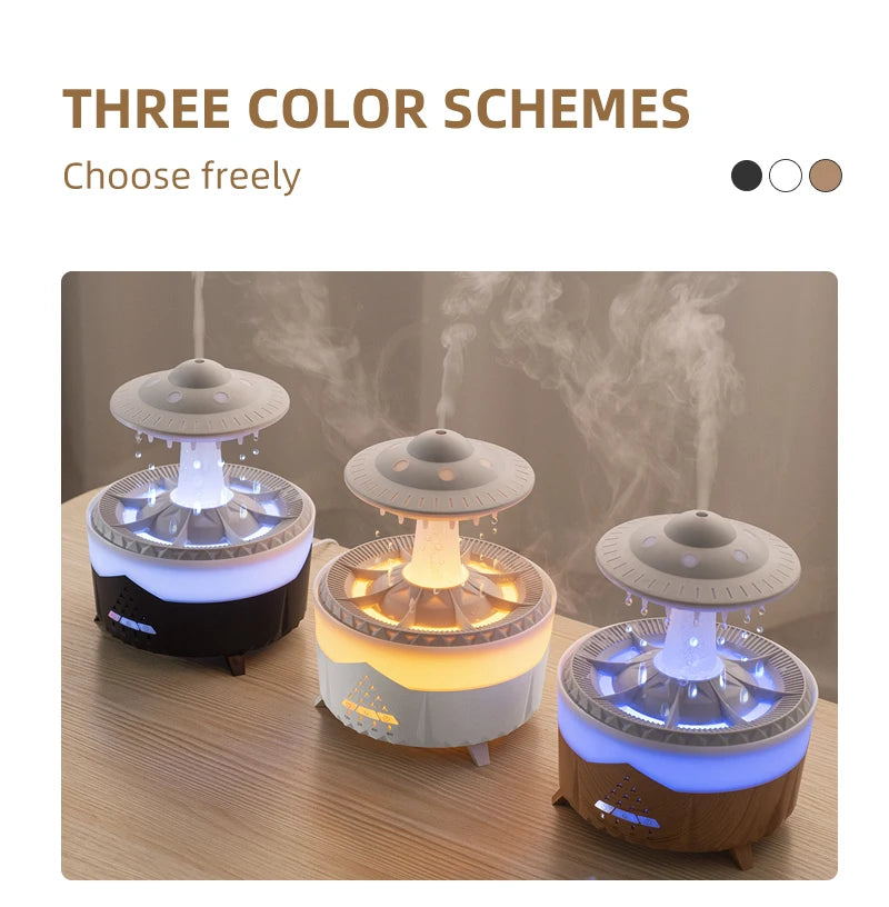 Rain Cloud Humidifier Water Drip Mushroom Ultrasonic Air Humidifier 350ml Colorful Light Remote Control Essential Oils Diffuser
