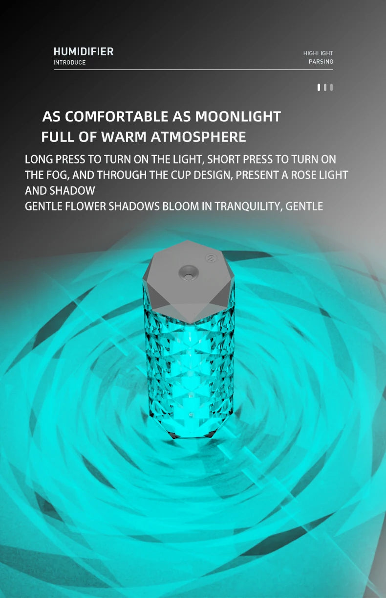 Air humidifier 500ML household car mounted aromatherapy humidifier aromatherapy diffuser USB crystal spray with LED night light
