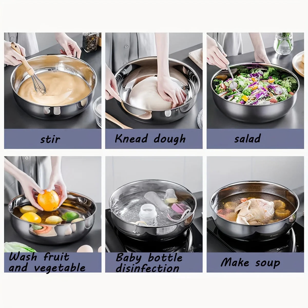 Multi Functional Large Stainless Steel Mixing Bowl - Perfect for Dough, Salad, and Soup Ingredients | Deep Capacity