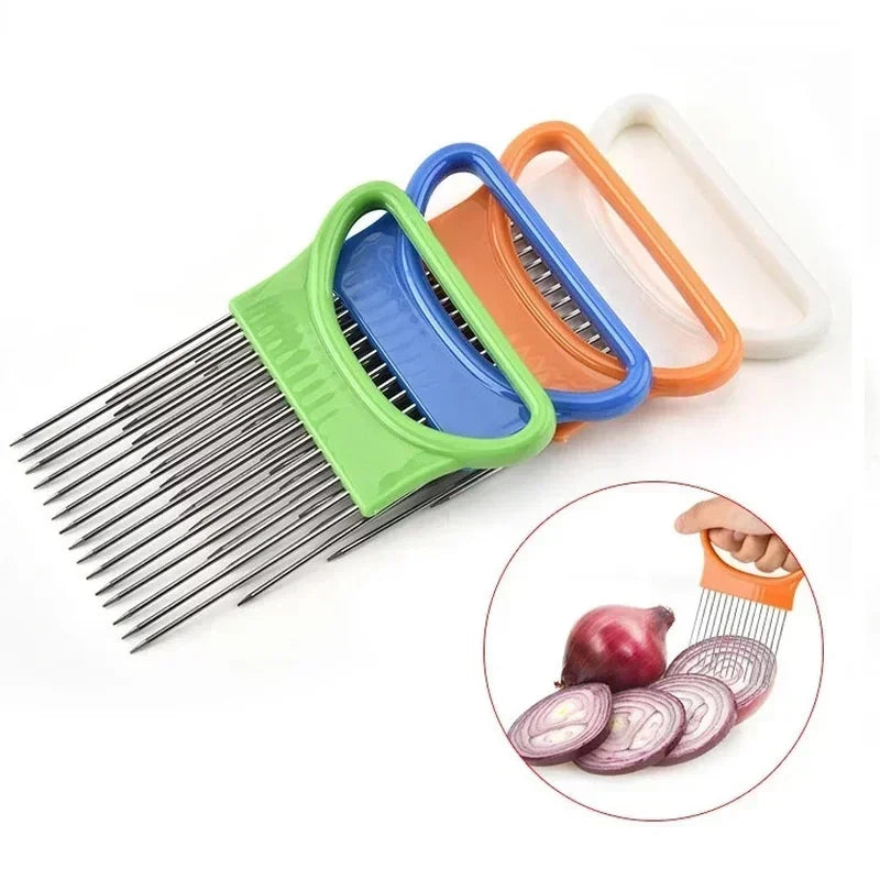 Vegetable Fruit Beef Onion Slicer Cutting Holder Slicing Cutter Stainless Steel Meat Needle Novel Kitchen Accessories Small Tool