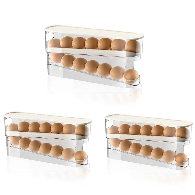 Automatic Scrolling Egg Rack Kitchen Egg Holder Storage Box Egg Basket Container Organizer Rolldown Refrigerator Egg Dispenser