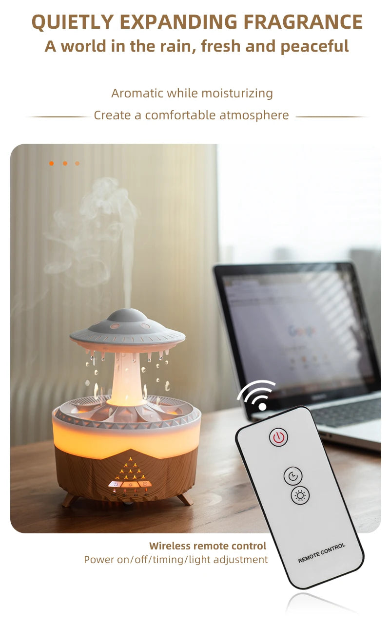 Rain Cloud Humidifier Water Drip Mushroom Ultrasonic Air Humidifier 350ml Colorful Light Remote Control Essential Oils Diffuser
