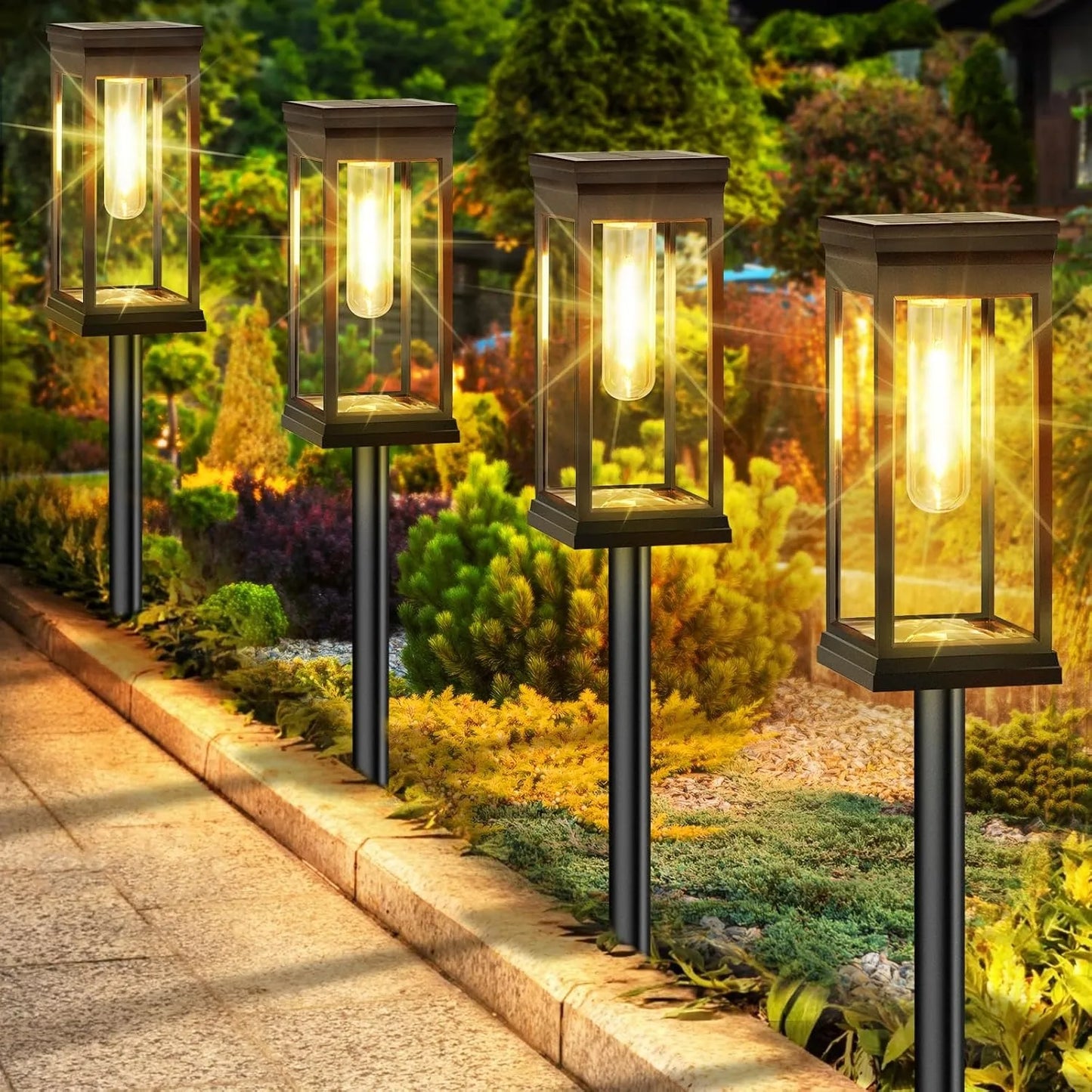 4 PCS Solar Lights Outdoor Solar Pathway Lights Waterproof Bright Solar Lamps Landscape Lighting for Path Yard Garden Walkway