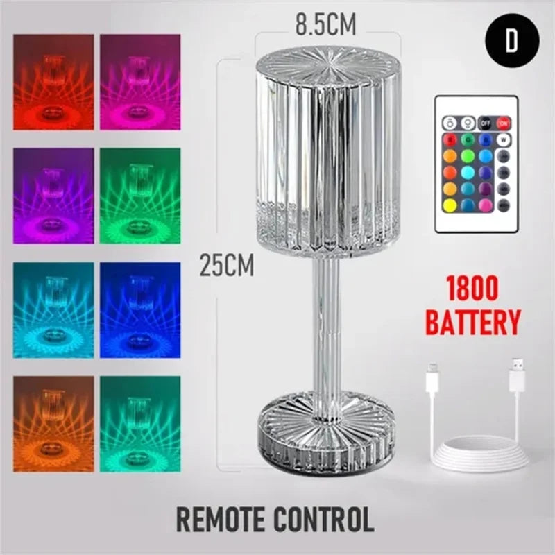 Crystal Table Lamp Touch Remote Control Acrylic Night Lamp Rechargeable Bedside Lamp LED Night Light Room Lights Home Decoration