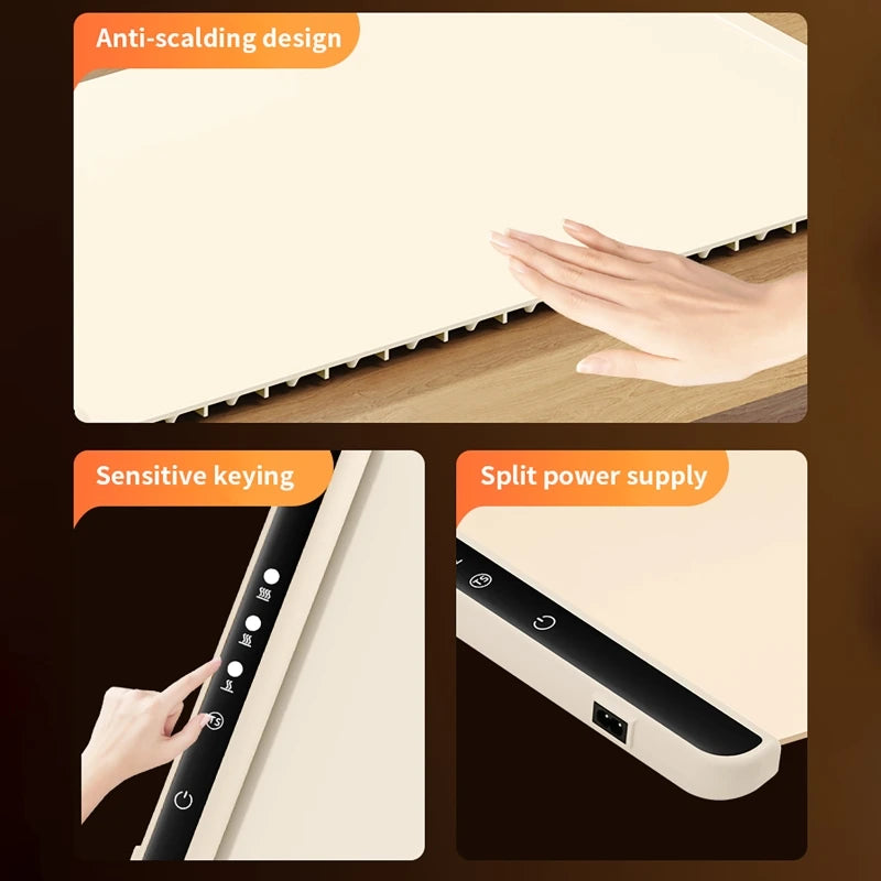 Electric Warming Tray Food Warmer Plate Foldable Portable Smart Food Fast Heating Mat Electric Warming Tray with 3 Tem Setting