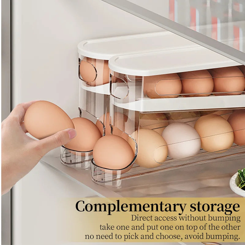 Automatic Scrolling Egg Rack Kitchen Egg Holder Storage Box Egg Basket Container Organizer Rolldown Refrigerator Egg Dispenser