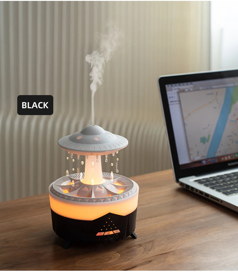 Rain Cloud Humidifier Water Drip Mushroom Ultrasonic Air Humidifier 350ml Colorful Light Remote Control Essential Oils Diffuser