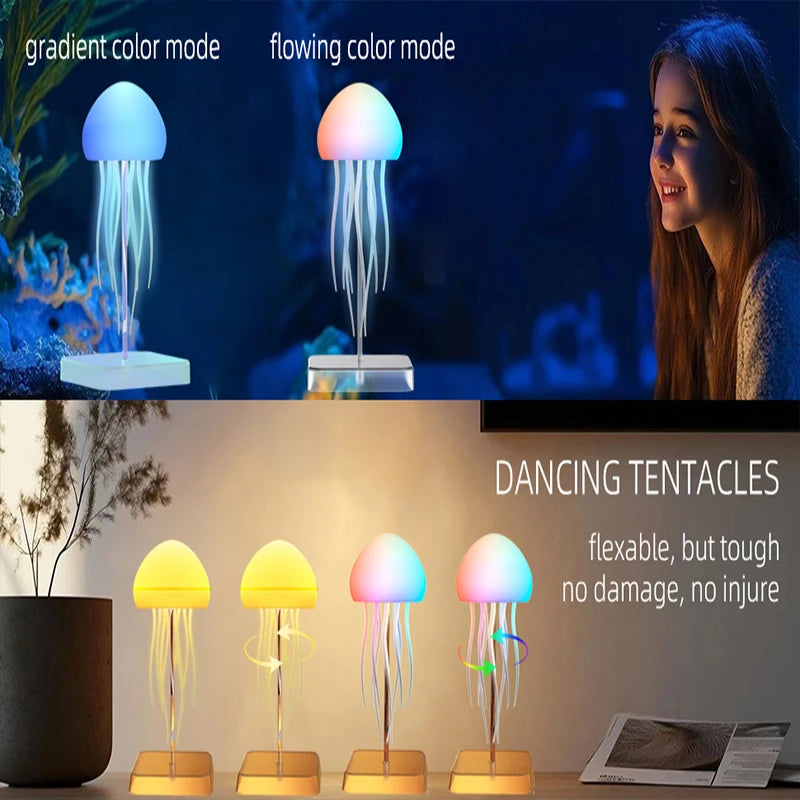 LED Jellyfish Lamp with 9 Tentacles 2 Working Modes Ultra Long Battery Life Colour Gradient Light Effects with Remote Control