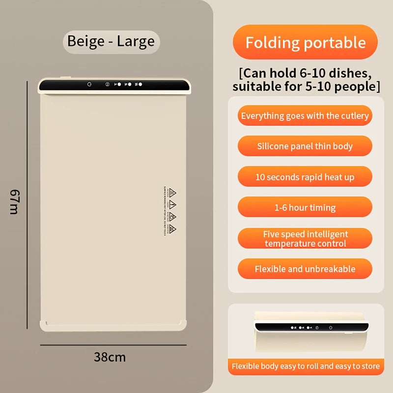 Electric Warming Tray Food Warmer Plate Foldable Portable Smart Food Fast Heating Mat Electric Warming Tray with 3 Tem Setting