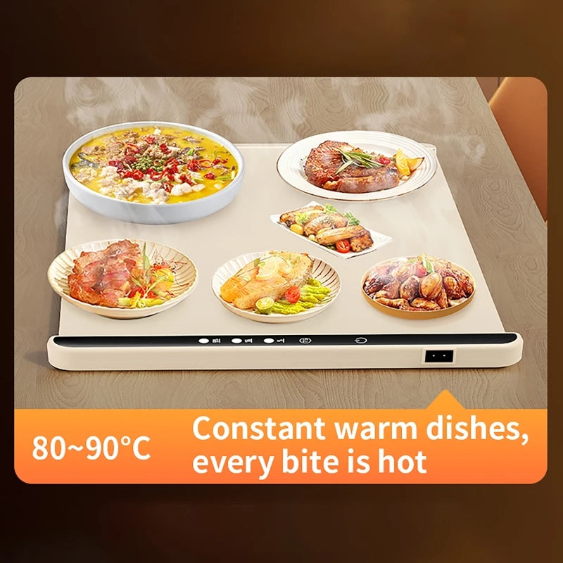 Electric Warming Tray Food Warmer Plate Foldable Portable Smart Food Fast Heating Mat Electric Warming Tray with 3 Tem Setting