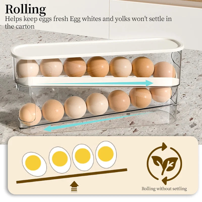 Automatic Scrolling Egg Rack Kitchen Egg Holder Storage Box Egg Basket Container Organizer Rolldown Refrigerator Egg Dispenser