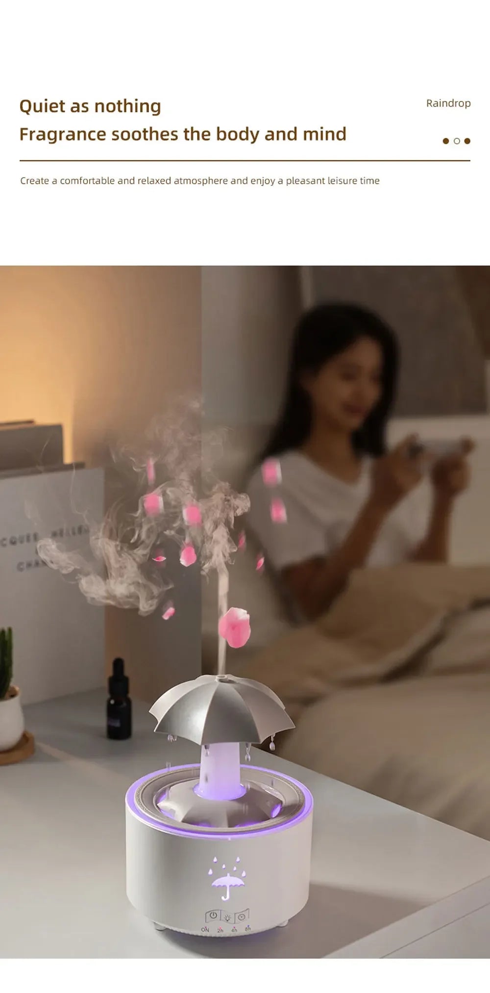 Cloud Rain Rotating Umbrella Water Drop Aromatherapy Machine Air Humidifier Diffuser Fountain Water Drop 7-Color LED Night Light