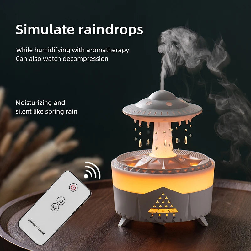 Rain Cloud Humidifier Water Drip Mushroom Ultrasonic Air Humidifier 350ml Colorful Light Remote Control Essential Oils Diffuser