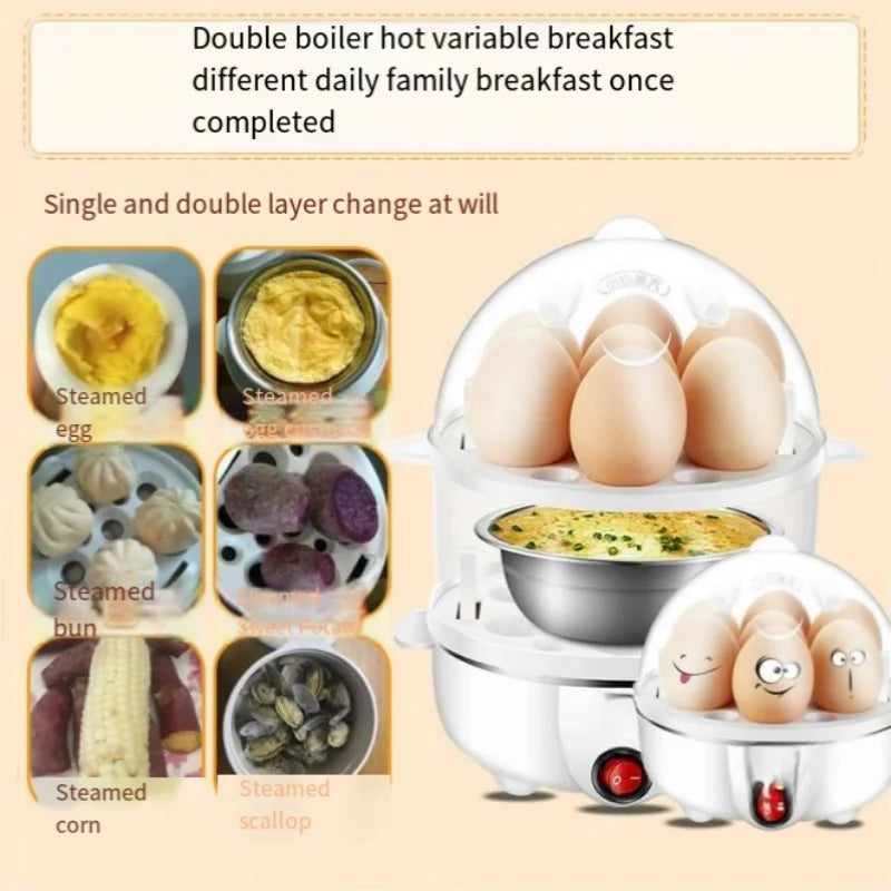 Electric Egg Cooker Boiler Maker 14 Egg Capacity Double Layer Steamer Soft Medium Hard Boil Automatic Shut Off Kitchen Appliance