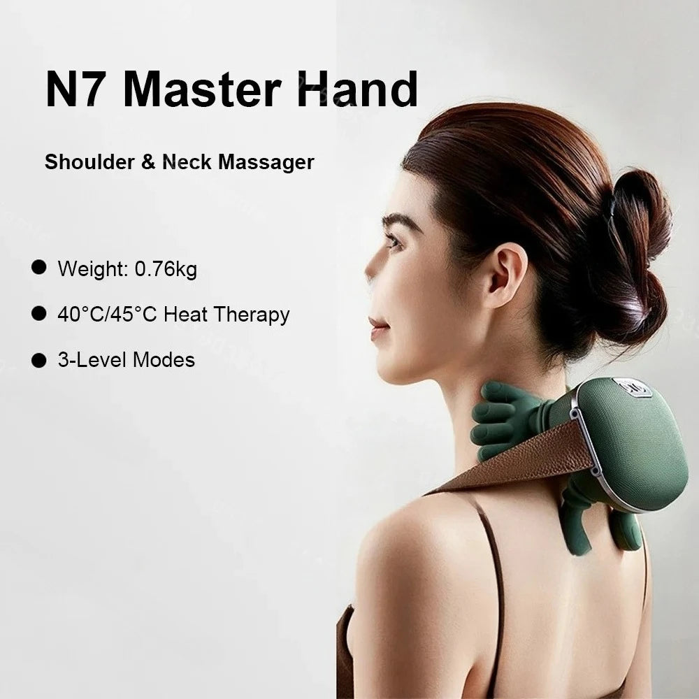 Neck Shoulder Massager Deep Tissue Shiatsu Back Cervical Massage Machine Bionic Heated Fatigue Relief Relax Muscle ﻿3-Level ﻿
