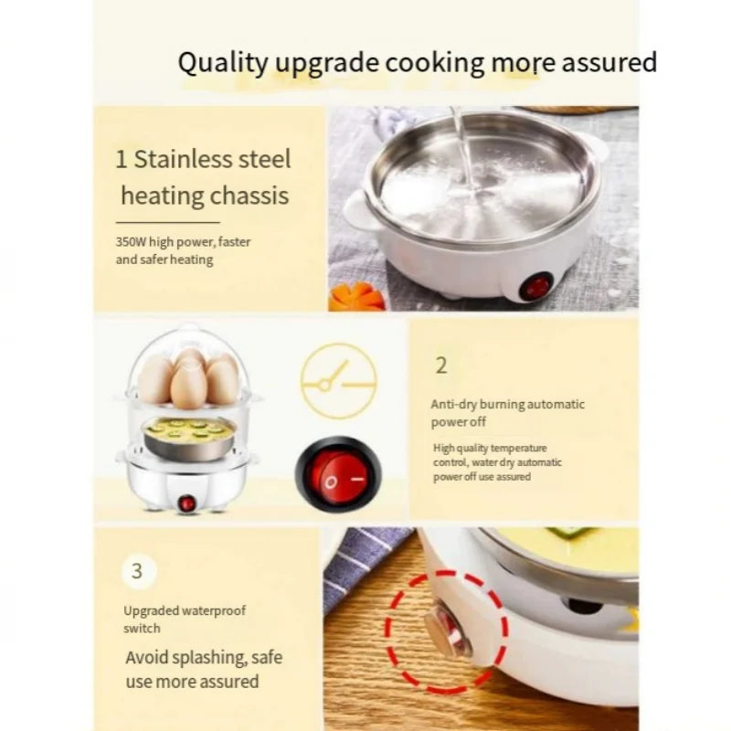 Electric Egg Cooker Boiler Maker 14 Egg Capacity Double Layer Steamer Soft Medium Hard Boil Automatic Shut Off Kitchen Appliance
