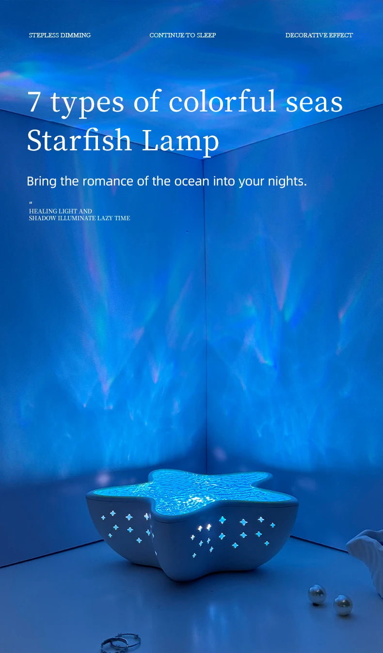 Ocean Wave Led Projector Lamp Starfish Night Light Rechargeable RGB Northern Lights Romantic Ambient Lighting for Bedroom Party