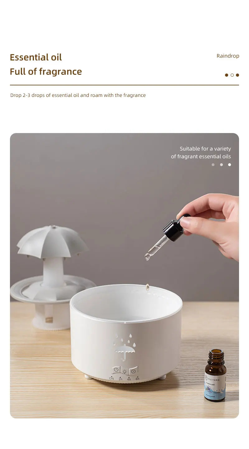 Umbrella Humidifier Rotating Umbrella Drop 7-Color LED Aromatherapy Diffuser Essential Oil Humidifier with Remote