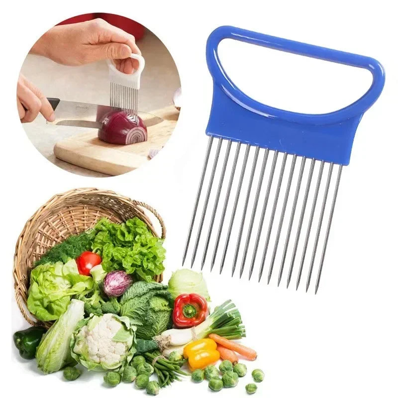 Vegetable Fruit Beef Onion Slicer Cutting Holder Slicing Cutter Stainless Steel Meat Needle Novel Kitchen Accessories Small Tool