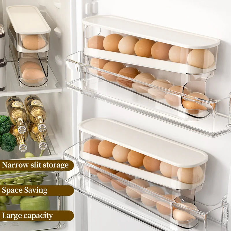 Automatic Scrolling Egg Rack Kitchen Egg Holder Storage Box Egg Basket Container Organizer Rolldown Refrigerator Egg Dispenser