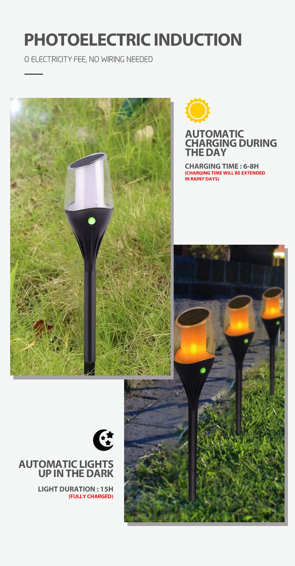 Solar Outdoor Lawn Lamp Garden Lamp Solar Powered Waterproof Landscape Path for Yard Backyard Lawn Patio Decorative LED Lighting