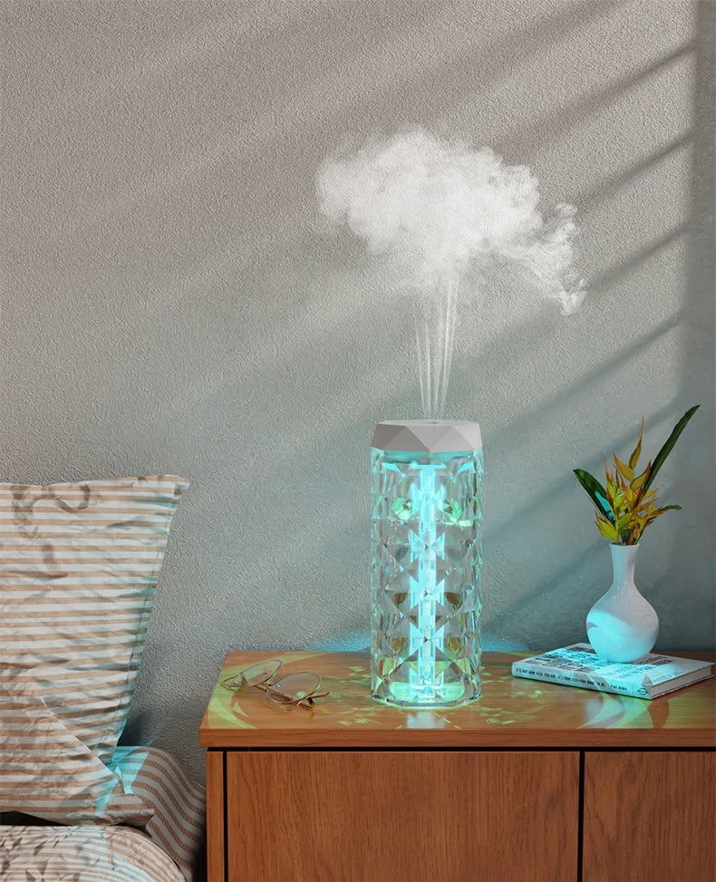 Air humidifier 500ML household car mounted aromatherapy humidifier aromatherapy diffuser USB crystal spray with LED night light